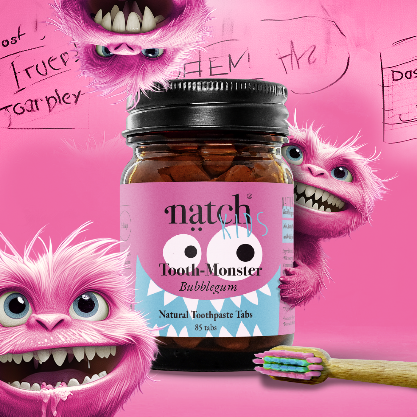 Tooth Monster Bubblegum Zahnpasta Set für Kinder